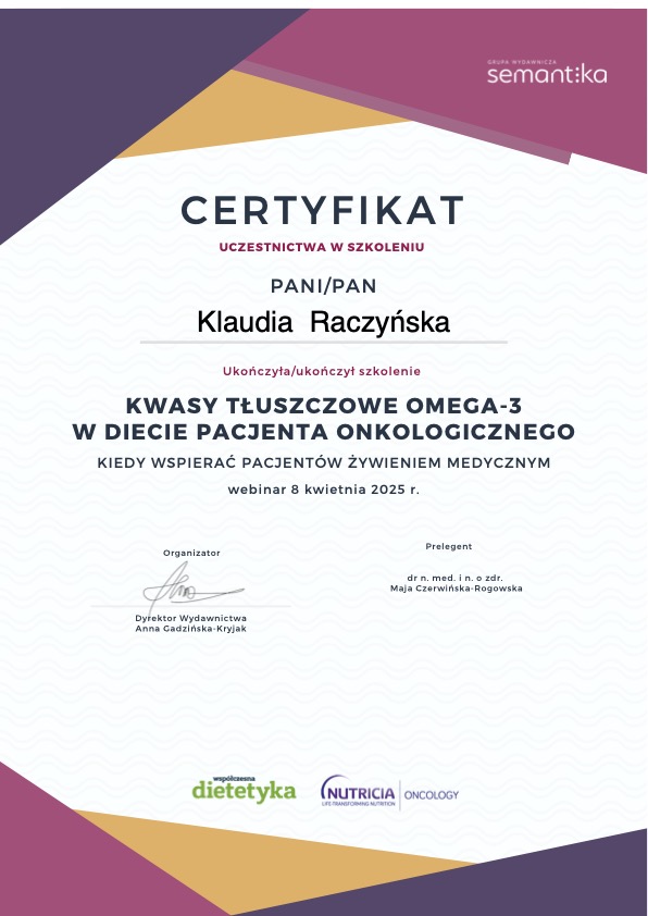 Kwasy tłuszczowe omega-3 w diecie pacjenta onkologicznego