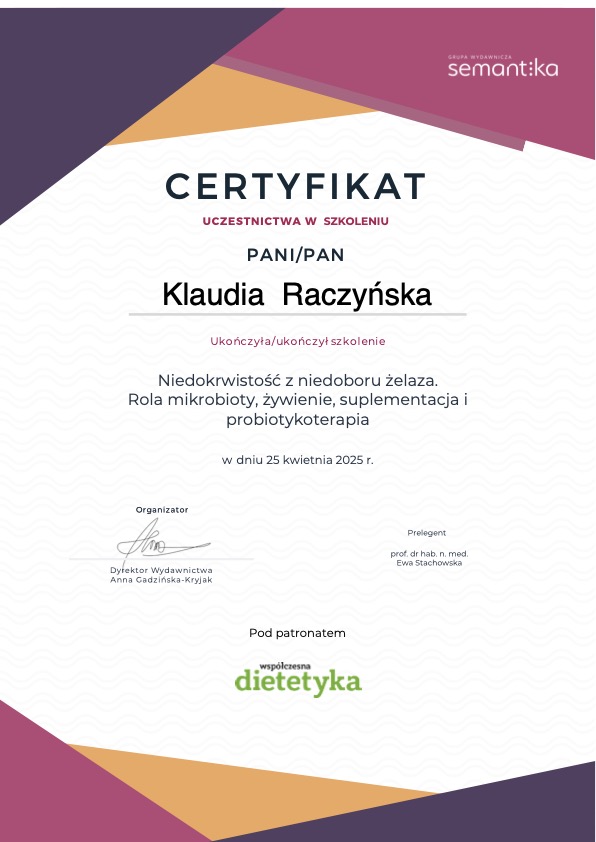 Niedokrwistość z niedoboru żelaza – rola mikrobioty, żywienie, suplementacja i probiotykoterapia